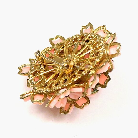 Pink Lucite Thermoset Flower Cluster Brooch Vintage Mid-Century Jewelry - Picture 5 of 5